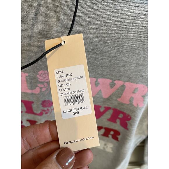 NWT $88 Rebecca Minkoff Girl Power Girl Pwr Gray Pink‎ Crew Neck Sweater XXS - Picture 2 of 7
